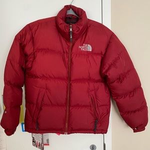 One The North Face Retro Nuptse Bomber Style Puffer Jacket- Rare Shade of Red!